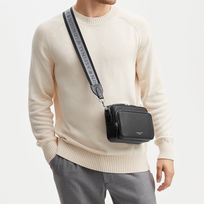 Webbing Bag Strap Black Pebble with Aspinal Signature Jacquard