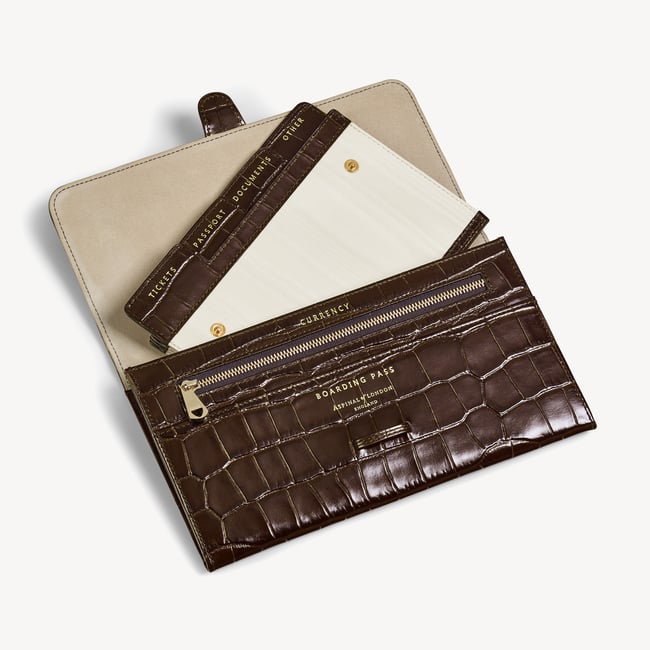 Travel Wallet Deep Shine Amazon Brown Croc