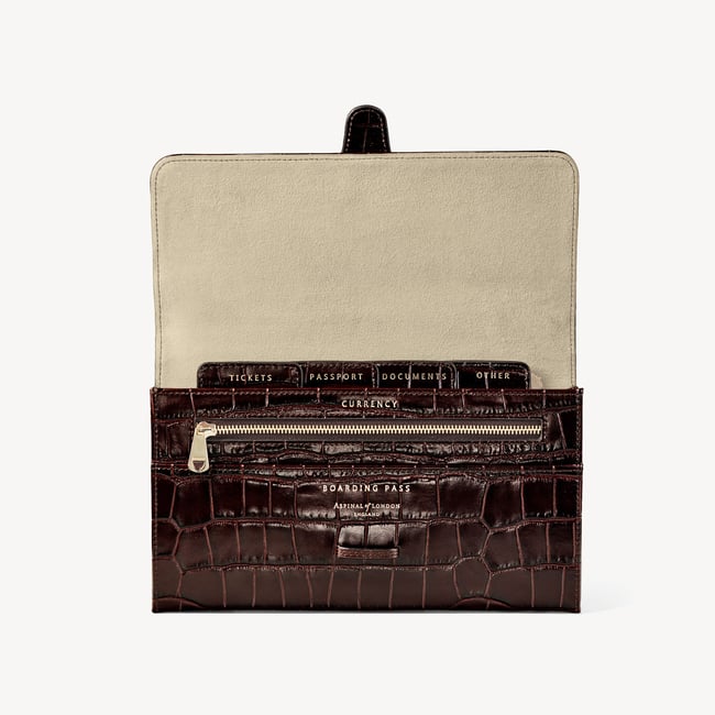 Travel Wallet Deep Shine Amazon Brown Croc