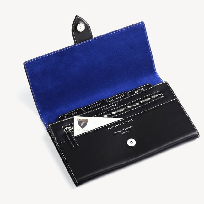 Deluxe Travel Wallet Smooth Black & Cobalt Blue Suede