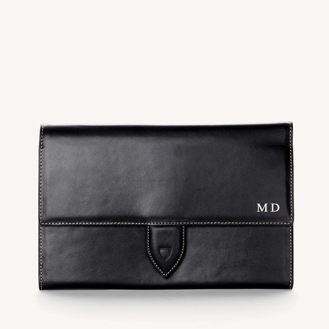 Deluxe Travel Wallet Smooth Black & Cobalt Blue Suede