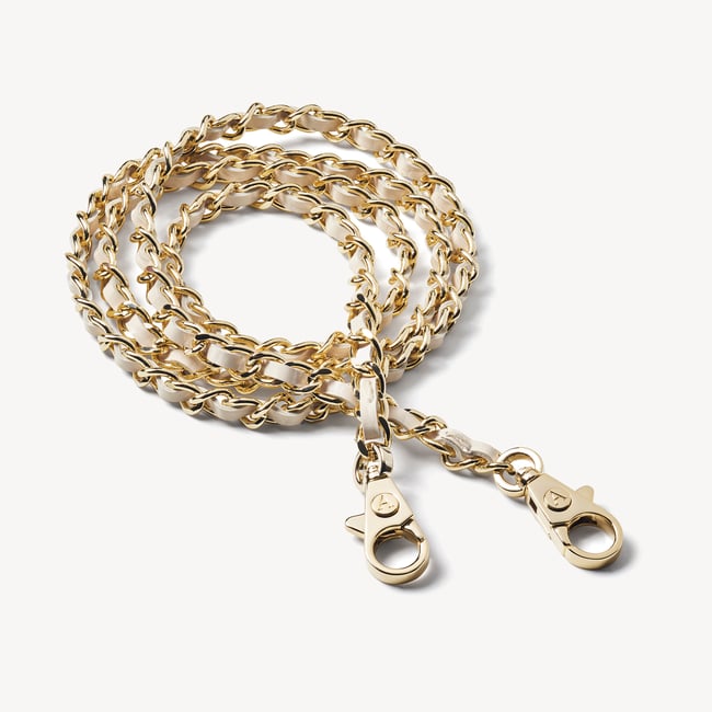 Leather Weave & Chain Strap Ivory Patent Croc