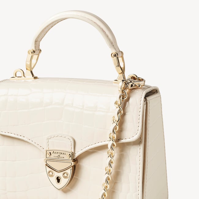 Leather Weave & Chain Strap Ivory Patent Croc