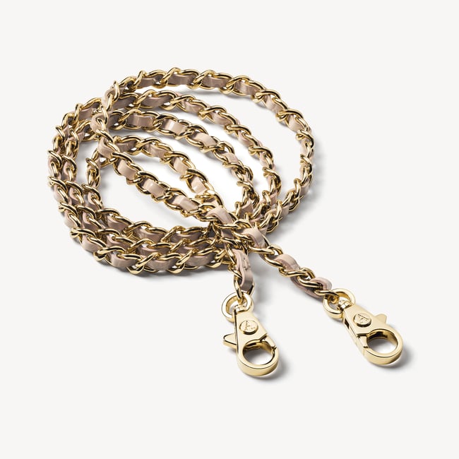 Leather Weave & Chain Strap Soft Taupe Patent Croc
