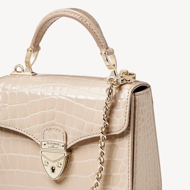 Leather Weave & Chain Strap Soft Taupe Patent Croc