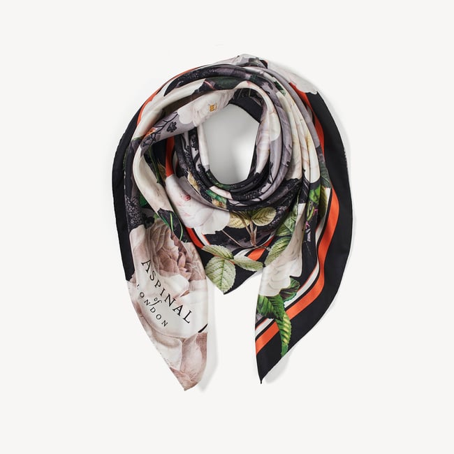 Roses of the Orient Silk Scarf Black & White Pure Silk