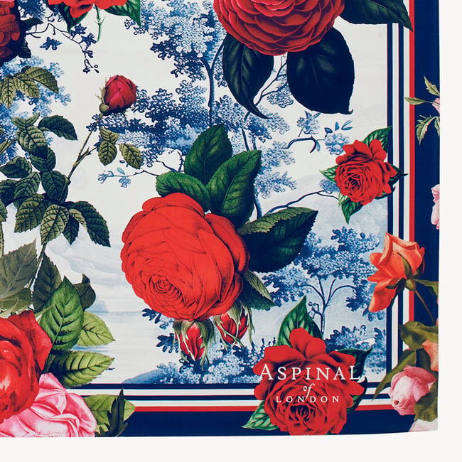 Roses of the Orient Silk Scarf Red & Navy Pure Silk