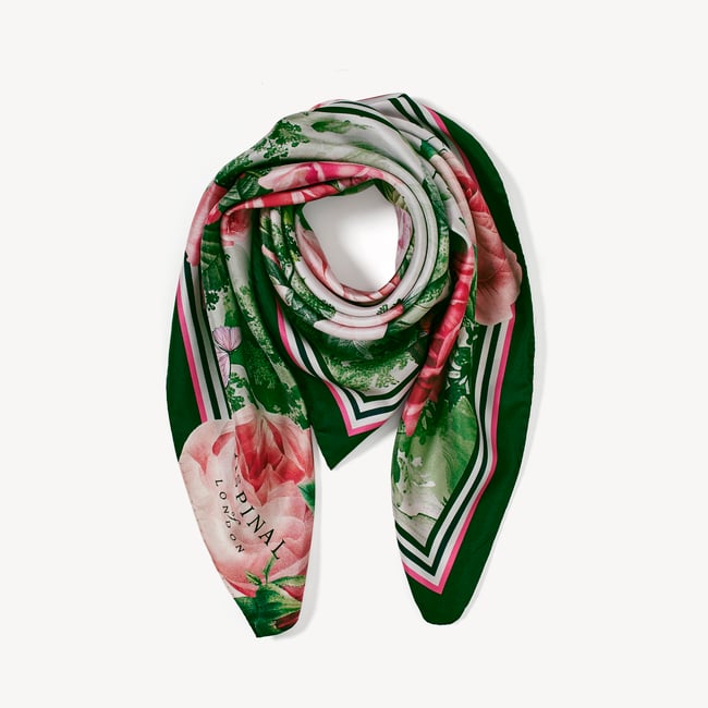 Roses of the Orient Silk Scarf Pink & Green Pure Silk