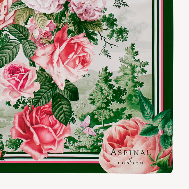 Roses of the Orient Silk Scarf Pink & Green Pure Silk