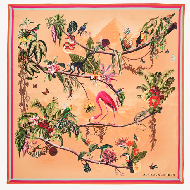 Tropical Garden Silk Scarf Orange Pure Silk