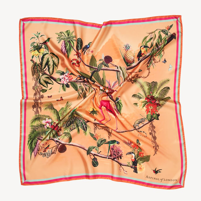 Tropical Garden Silk Scarf Orange Pure Silk