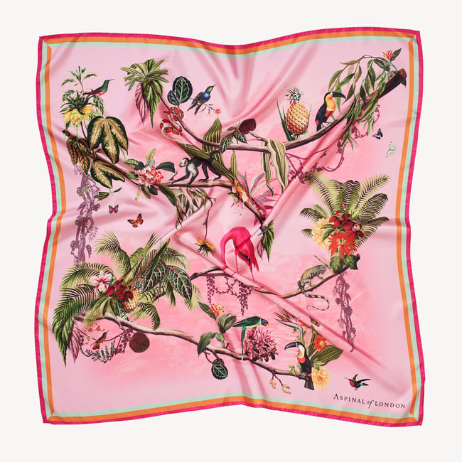 Tropical Garden Silk Scarf Pink Pure Silk