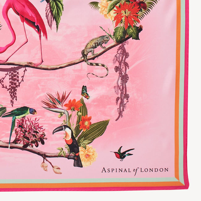 Tropical Garden Silk Scarf Pink Pure Silk
