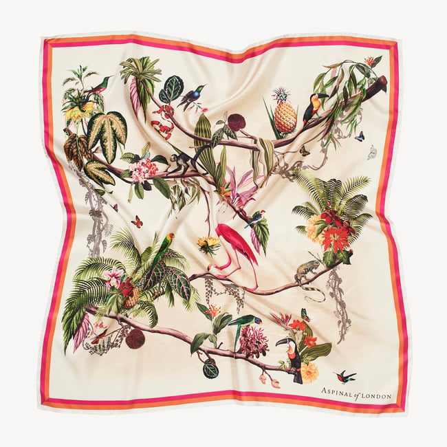 Tropical Garden Silk Scarf Ivory Pure Silk