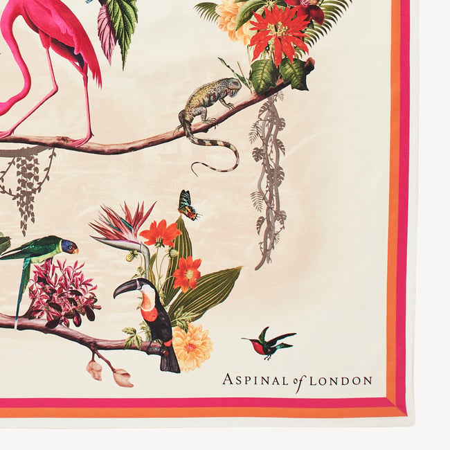 Tropical Garden Silk Scarf Ivory Pure Silk