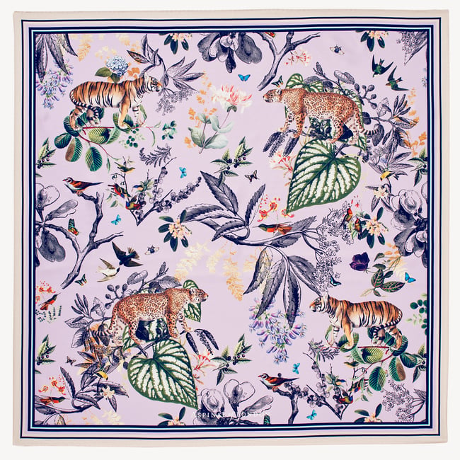 Tigers & Leopards Silk Scarf Lilac Pure Silk