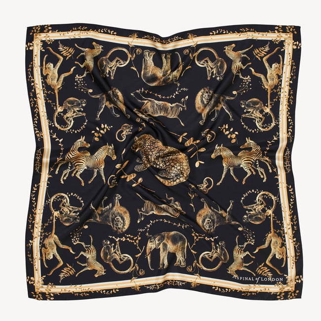 Savannah Silk Scarf Black & Gold Pure Silk