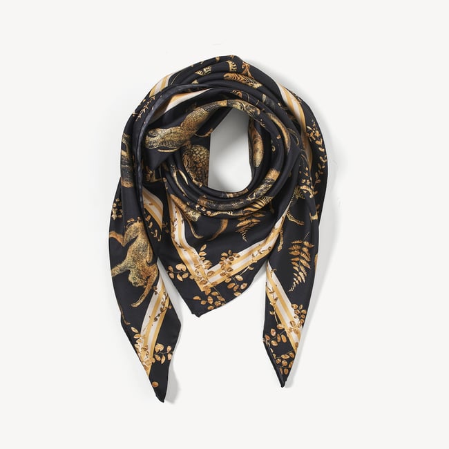 Savannah Silk Scarf Black & Gold Pure Silk