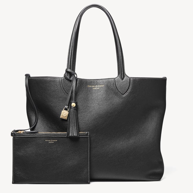 Hudson Tote Black Milled Pebble
