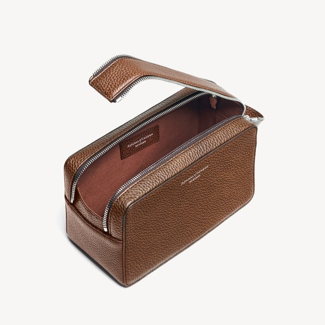 Double Zip Mount Street Wash Bag Tobacco Pebble