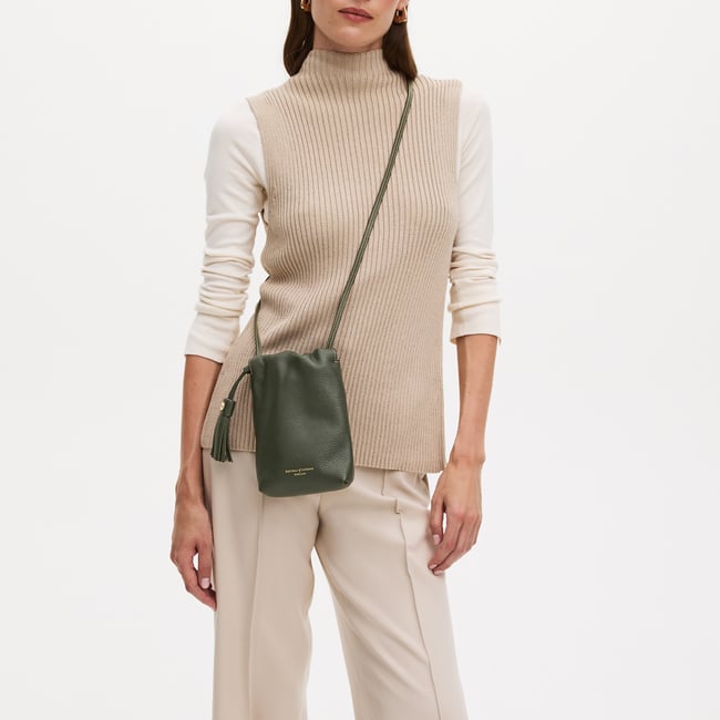 Soho Crossbody Pouch Forest Green Milled Pebble