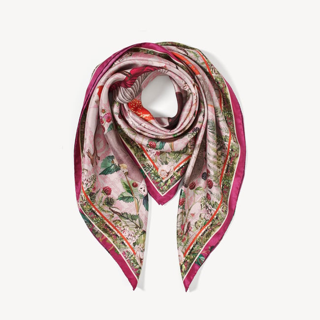 Enchanted Garden Silk Scarf Pale Pink Pure Silk