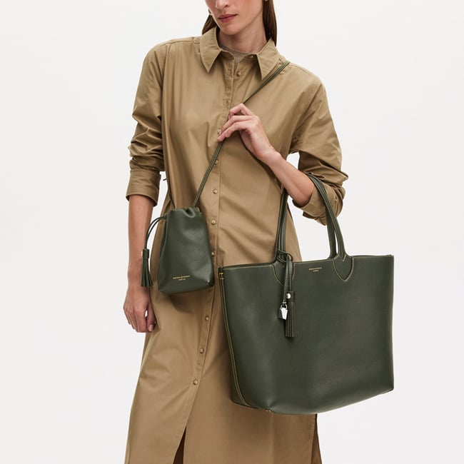 Hudson Tote Forest Green Milled Pebble