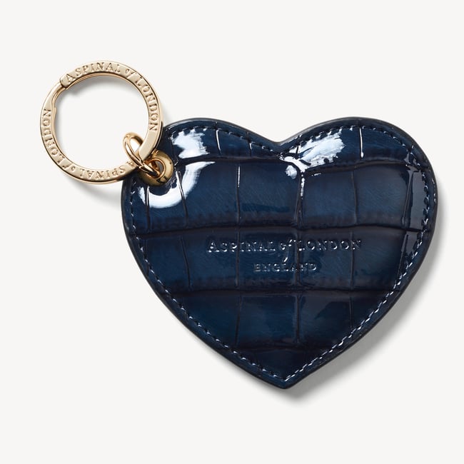 Heart Keyring Midnight Faux Patent Croc