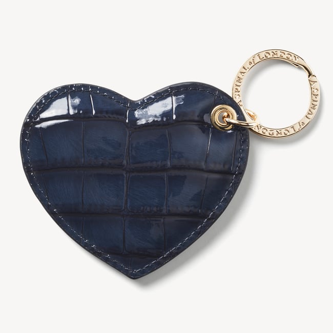 Heart Keyring Midnight Faux Patent Croc