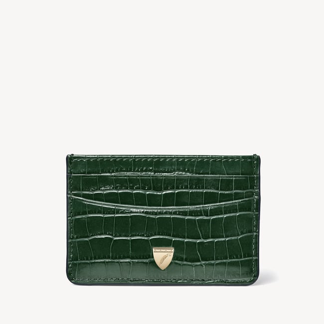 Slim Credit Card Holder Deep Shine Evergreen Small Croc
