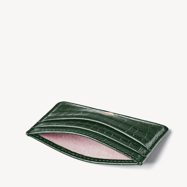Slim Credit Card Holder Deep Shine Evergreen Small Croc