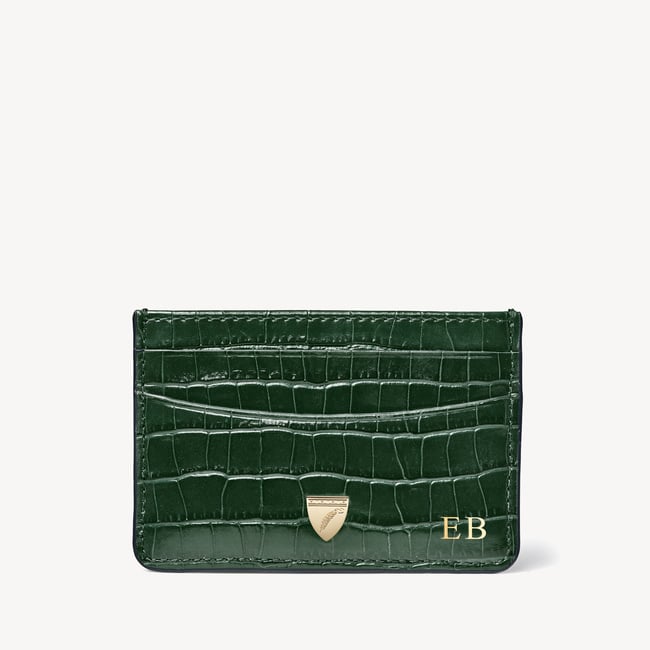 Slim Credit Card Holder Deep Shine Evergreen Small Croc