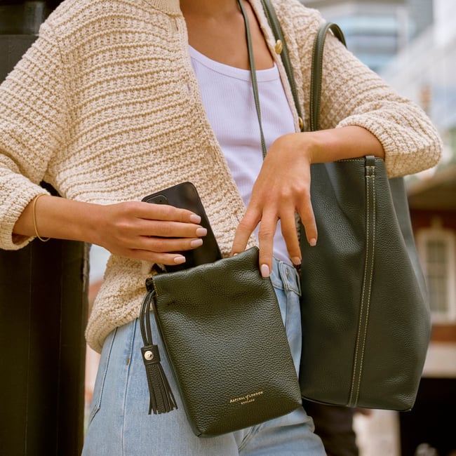 Soho Crossbody Pouch Forest Green Milled Pebble