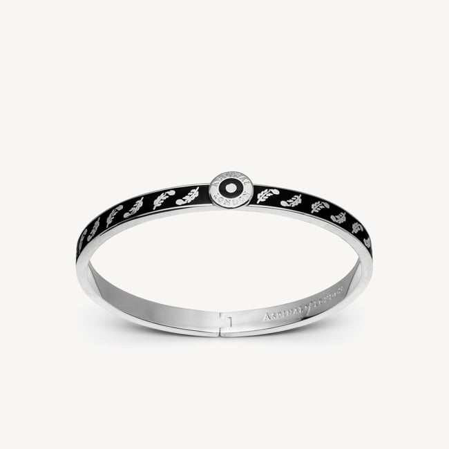 Feather Bangle Black Enamel & Palladium Silver Plated