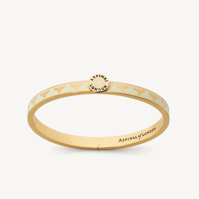 Thin Bee Bangle Ivory Enamel & 18ct Gold Plated