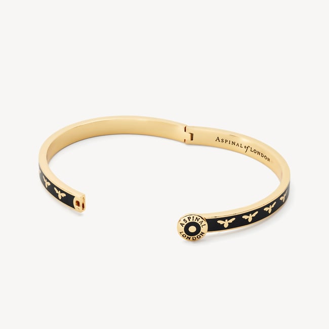 Thin Bee Bangle Black Enamel & 18ct Gold Plated