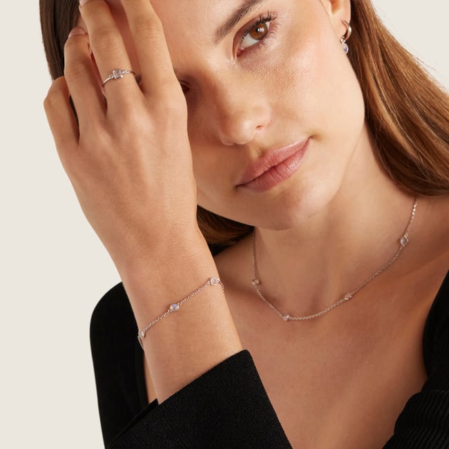 Gemstone Bracelet Rainbow Moonstone & Sterling Silver 925