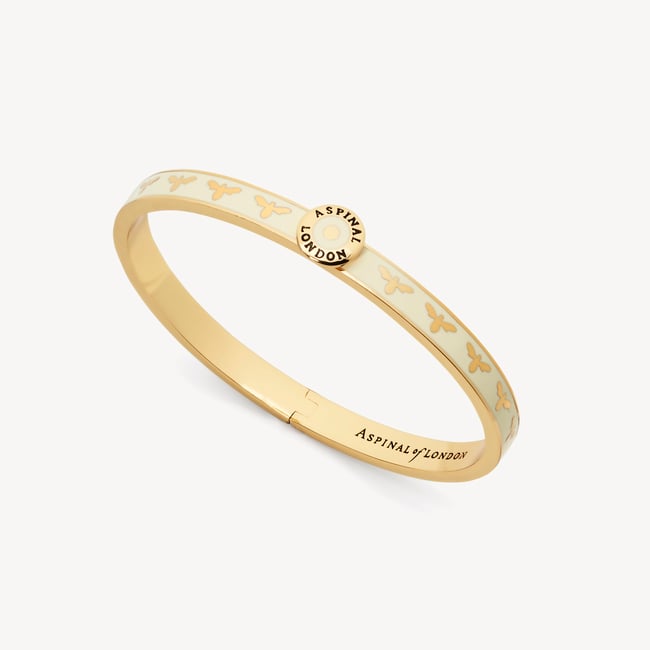 Thin Bee Bangle Ivory Enamel & 18ct Gold Plated