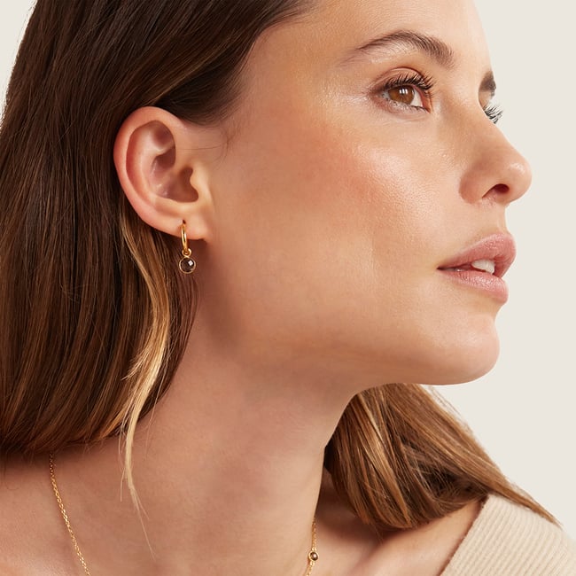 Gemstone Huggie Earrings Smoky Quartz & 18ct Gold Vermeil