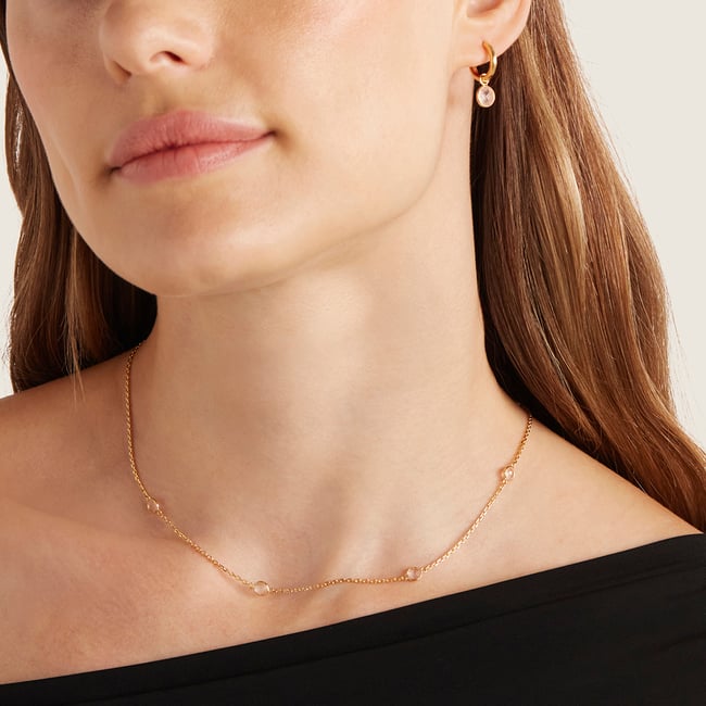 Gemstone Necklace Rose Quartz & 18ct Gold Vermeil