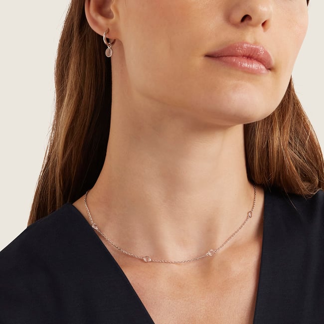 Gemstone Necklace Rose Quartz & Sterling Silver 925