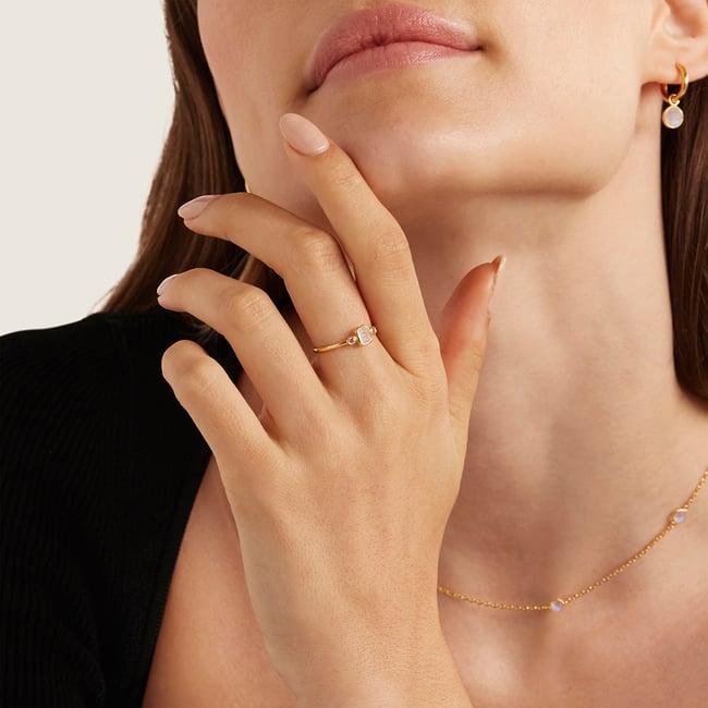 Gemstone Ring Rainbow Moonstone & 18ct Gold Vermeil
