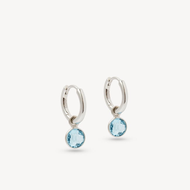 Gemstone Huggie Earrings Swiss Blue Topaz & Sterling Silver 925