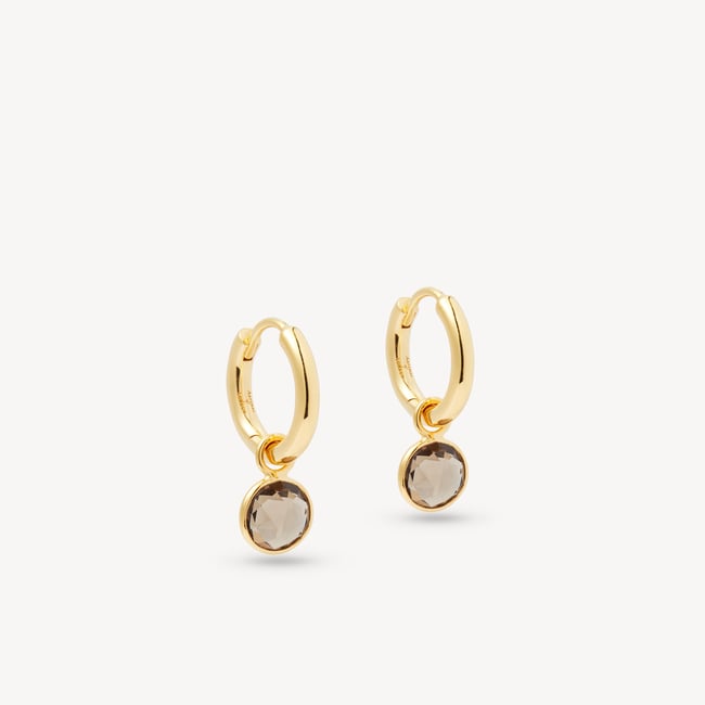 Gemstone Huggie Earrings Smoky Quartz & 18ct Gold Vermeil