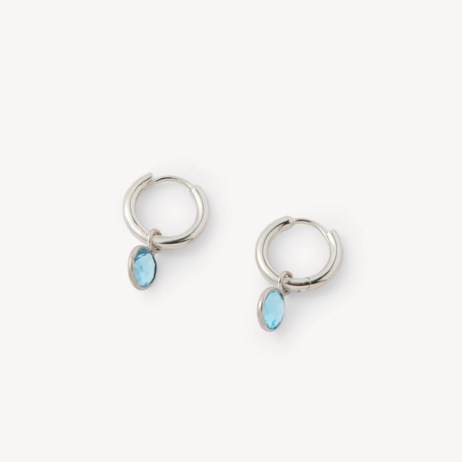 Gemstone Huggie Earrings Swiss Blue Topaz & Sterling Silver 925