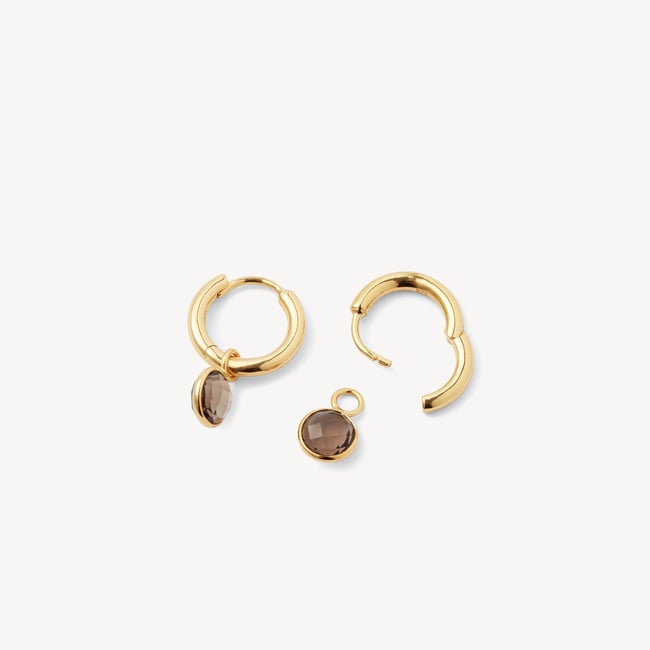 Gemstone Huggie Earrings Smoky Quartz & 18ct Gold Vermeil