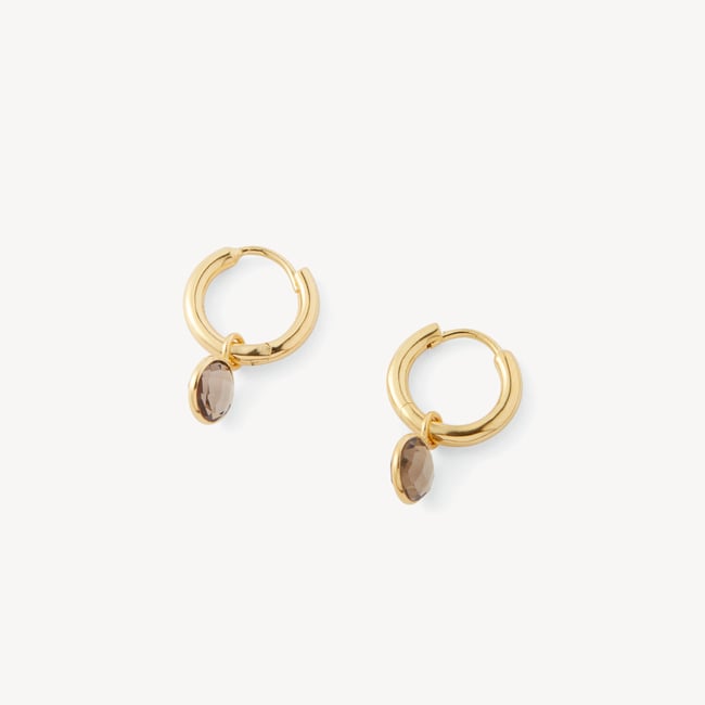 Gemstone Huggie Earrings Smoky Quartz & 18ct Gold Vermeil