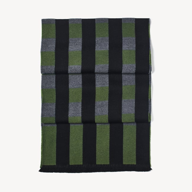 Exploded Check Wool Scarf Racing Green, Black & Grey Pure Wool