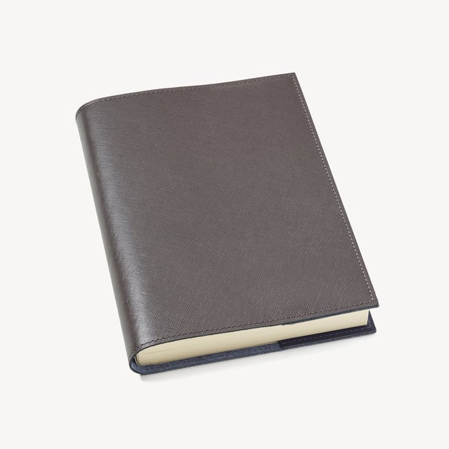A5 Refillable Journal Grey & Navy Saffiano