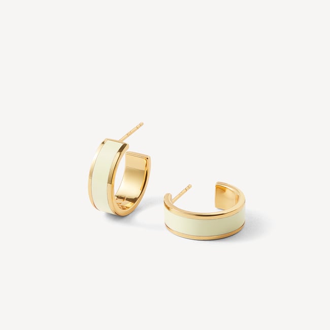 Enamel Hoop Earrings Ivory Enamel & 18ct Gold Plated